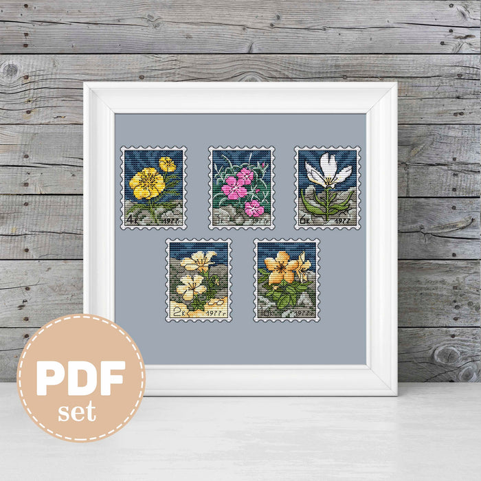 Flowers of Siberia. Post Stamps Set - PDF Cross Stitch Pattern