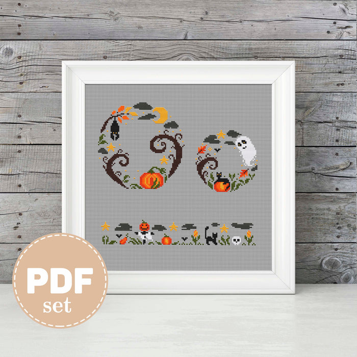 Set of 3 Halloween pumpkin - PDF Cross Stitch Pattern