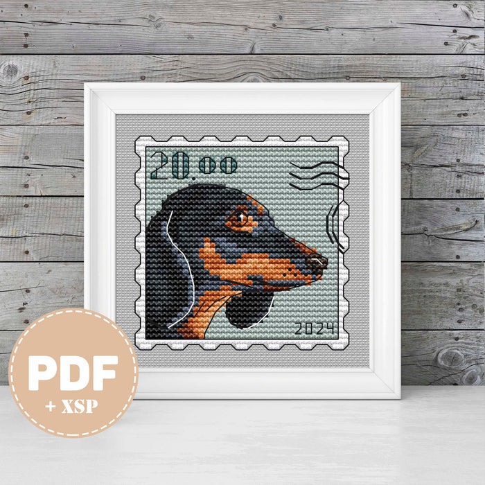 Post Stamp. Dachshund 2 - PDF Cross Stitch Pattern