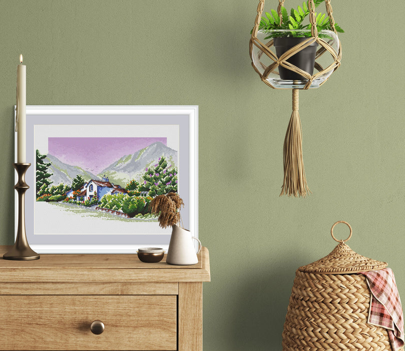 English Countryside Mountain House - PDF Cross Stitch Pattern