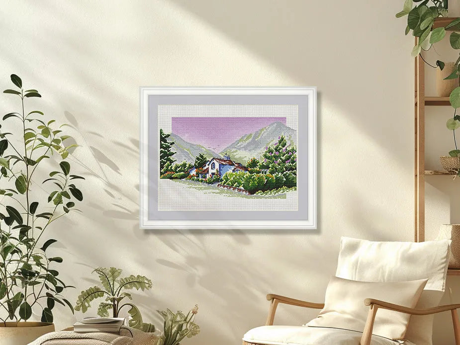 English Countryside Mountain House - PDF Cross Stitch Pattern