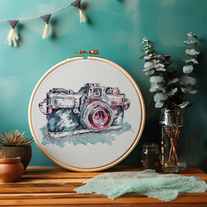 Watercolor Photo Camera - PDF Cross Stitch Pattern