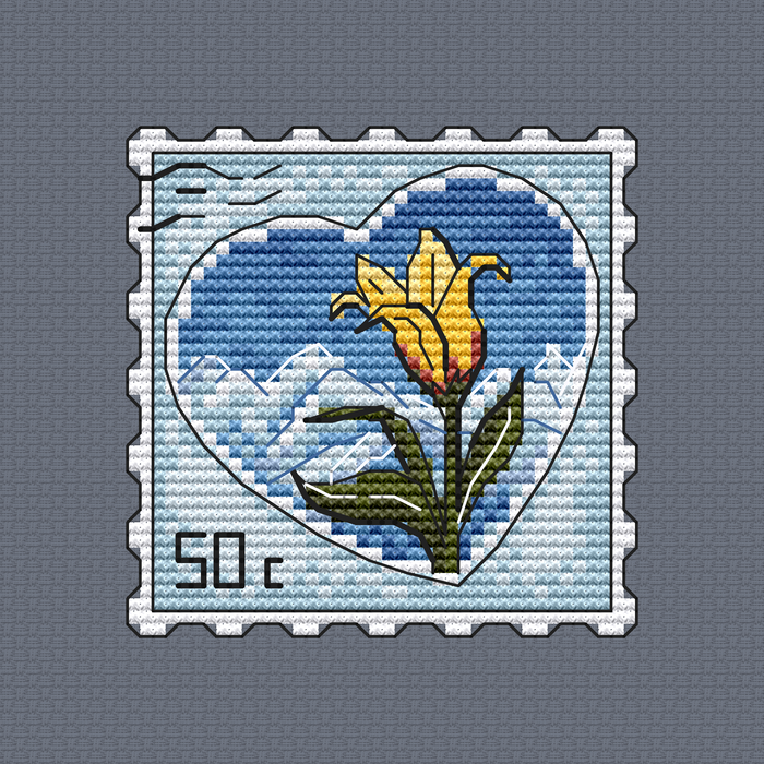 Tulipa kaufmanniana. Post Stamps - PDF Cross Stitch Pattern