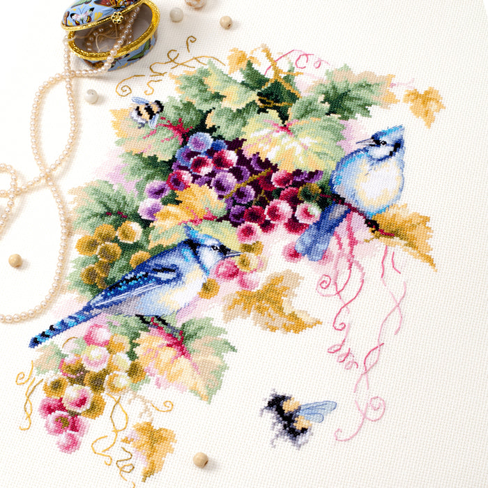 Blue Jay and Grapes 130-022 Counted Cross-Stitch Kit