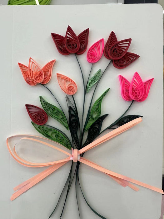 Greeting Card Making Kit. Tulips Flowers DIY Quilling Kit F07M3-5-FL10