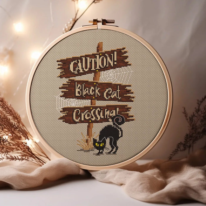 Black Cat Crossing - PDF Cross Stitch Pattern