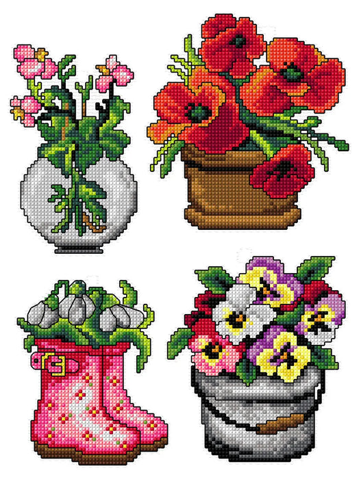 Flower pots 182CS Counted cross stitch kit with plastic canvas