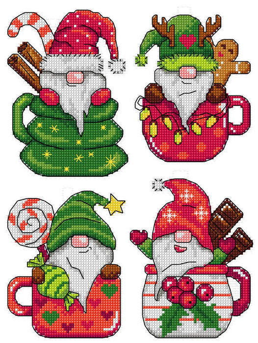 Gnomes in Cups 183CS Counted cross stitch kit with plastic canvas