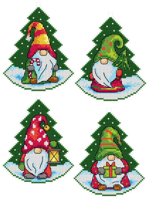 Gnomes inside Christmas Trees 184CS Counted cross stitch kit with plastic canvas