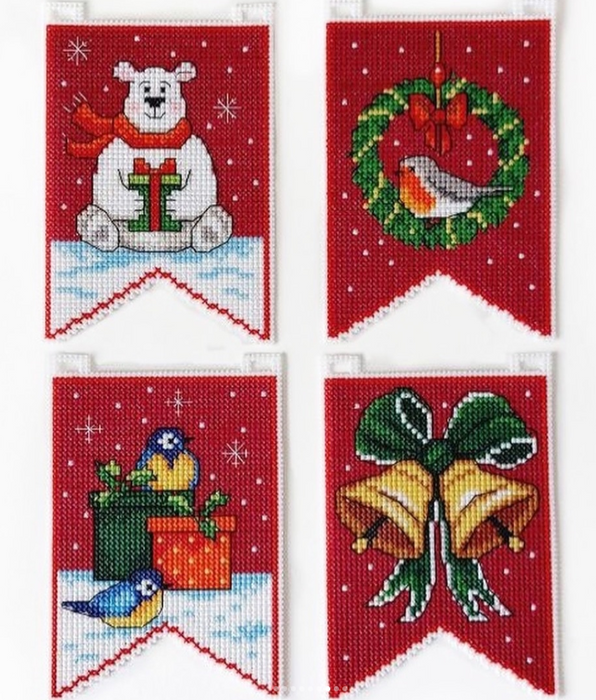 Christmas Flags - red 193CS Counted cross stitch kit with plastic canvas