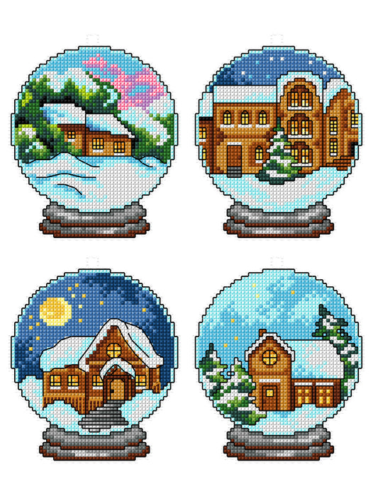 Winter Houses in Balls 196CS Сounted cross stitch kit with plastic canvas