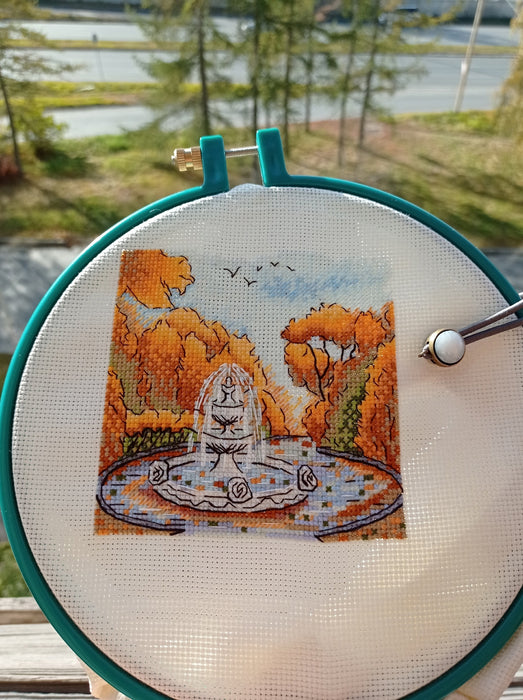 In the park by the fountain - PDF Cross Stitch Pattern