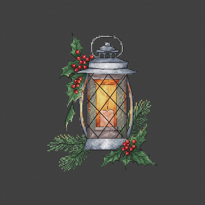 Lantern with Holly - PDF Cross Stitch Pattern