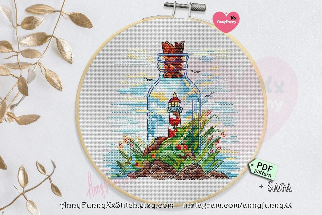 Lighthouse in Bottle - PDF Cross Stitch Pattern