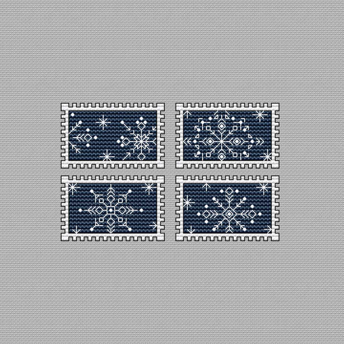 Postage stamps with snowflakes - PDF Cross Stitch Pattern