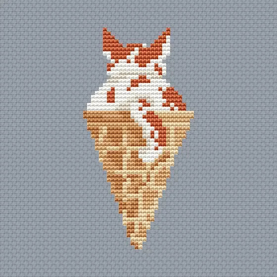 Ice cream with caramel cat - PDF Cross Stitch Pattern