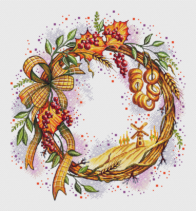 Wreath. Russian Village - PDF Cross Stitch Pattern