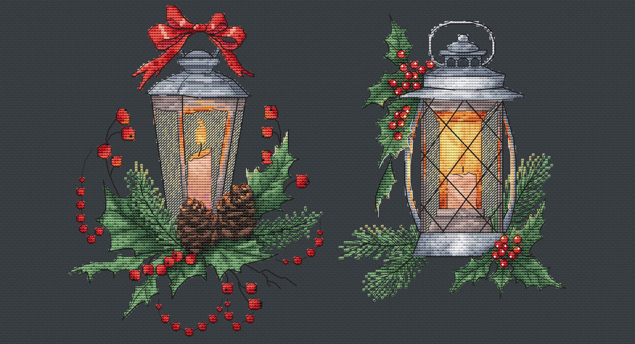 Lantern with a Pinecones - PDF Cross Stitch Pattern