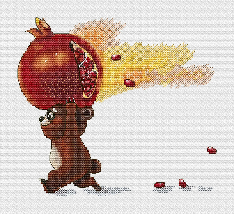 Teddy bear with pomegranate - PDF Cross Stitch Pattern