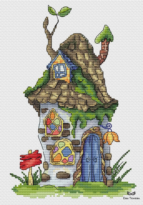 House with stained glass windows - PDF Cross Stitch Pattern