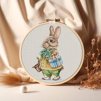 Bunny with Gift and Bouquet - PDF Cross Stitch Pattern