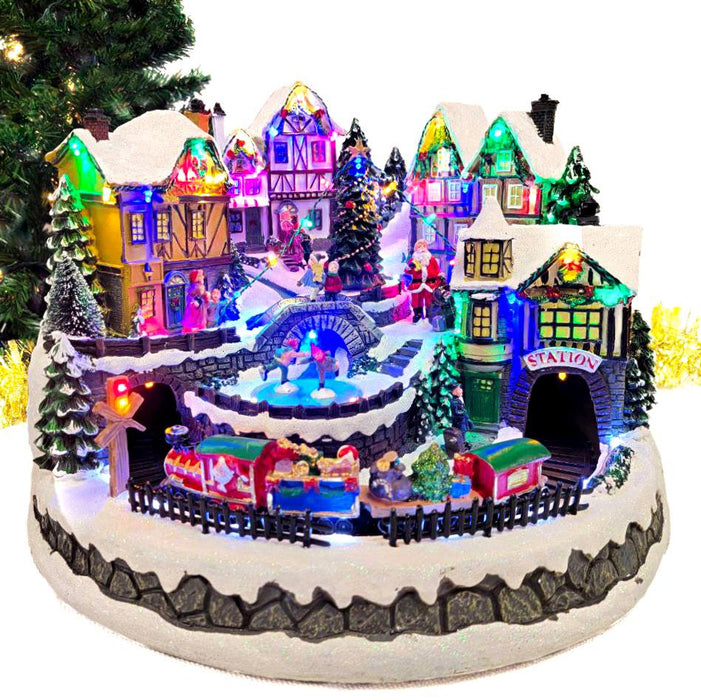 Winter Christmas Village with Train. Christmas Miniature. F07M4-17