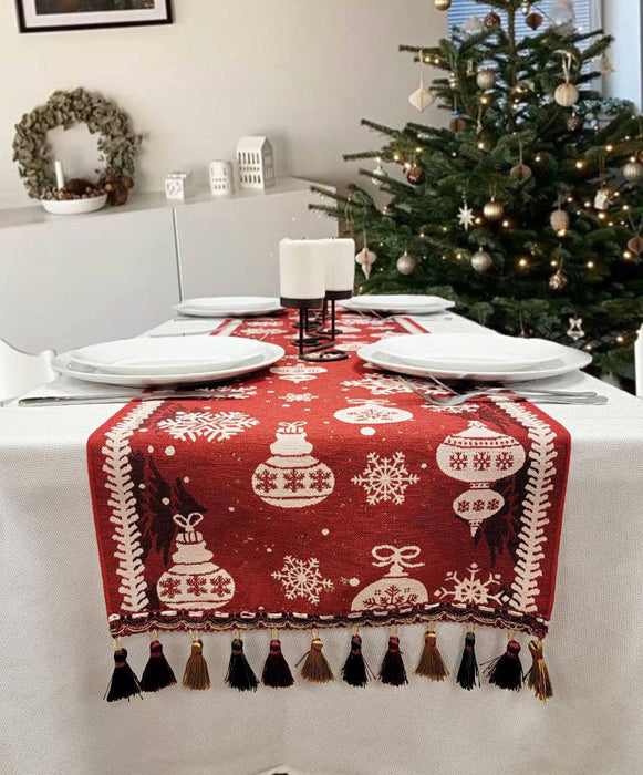 Red Christmas Ornaments Table Runner F07M5-10B