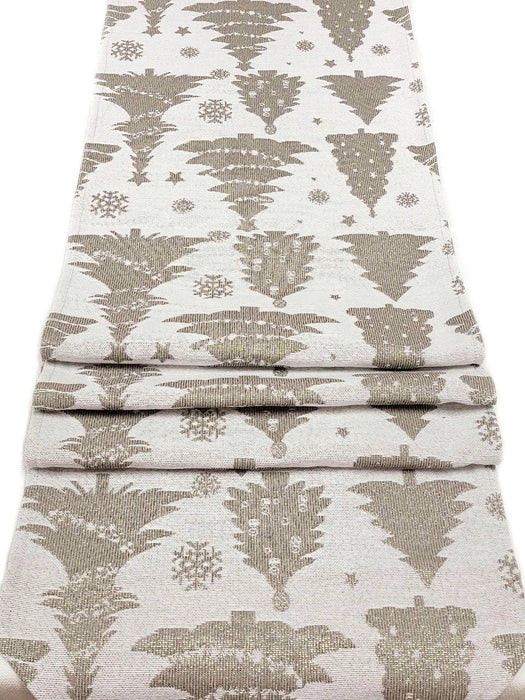 Silver Pine Trees Christmas Table Runner F07M5-9A Silver