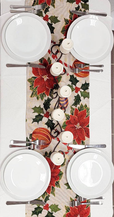 Festive Poinsettias Christmas Table Runner F07M5-8B