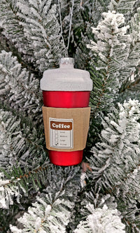 Christmas Glass Ornament - Christmas Coffee Cup by Wizardi F07M3-5 HB-SY25136