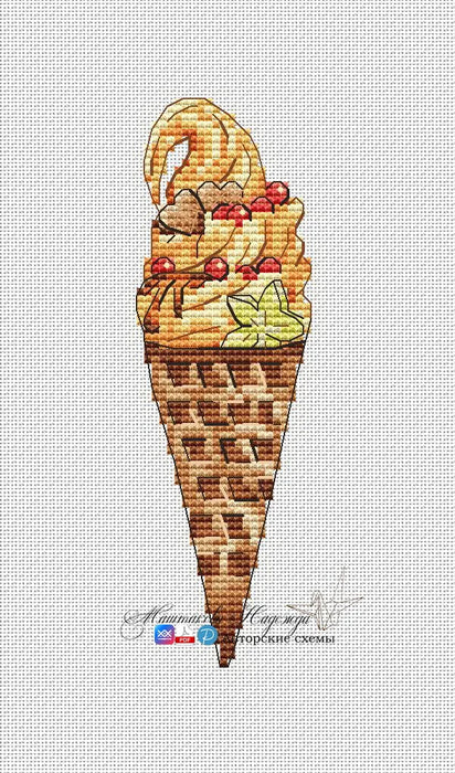 Waffle cone with ice cream - PDF Cross Stitch Pattern