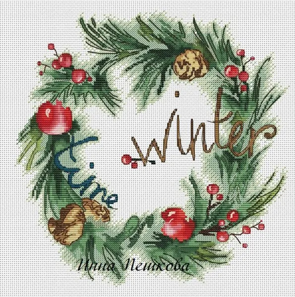 Winter Wreath - PDF Cross Stitch Pattern