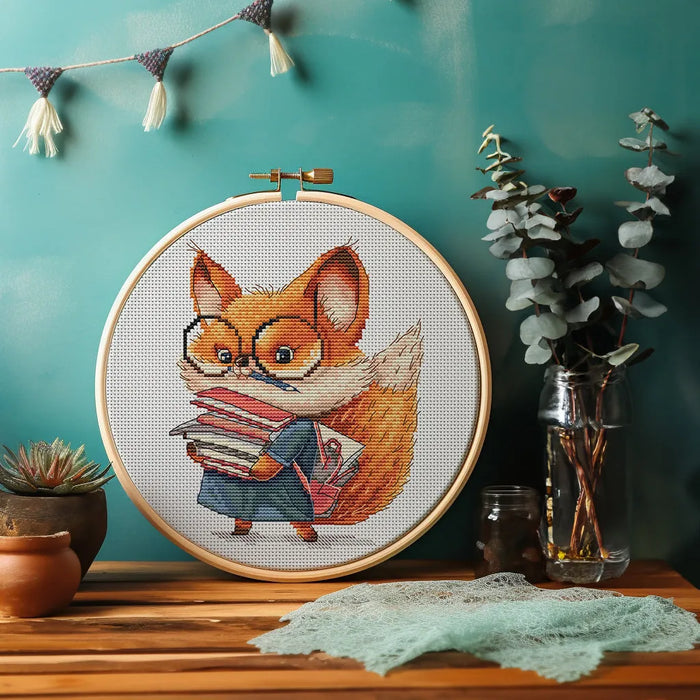 Fox with Books - PDF Cross Stitch Pattern