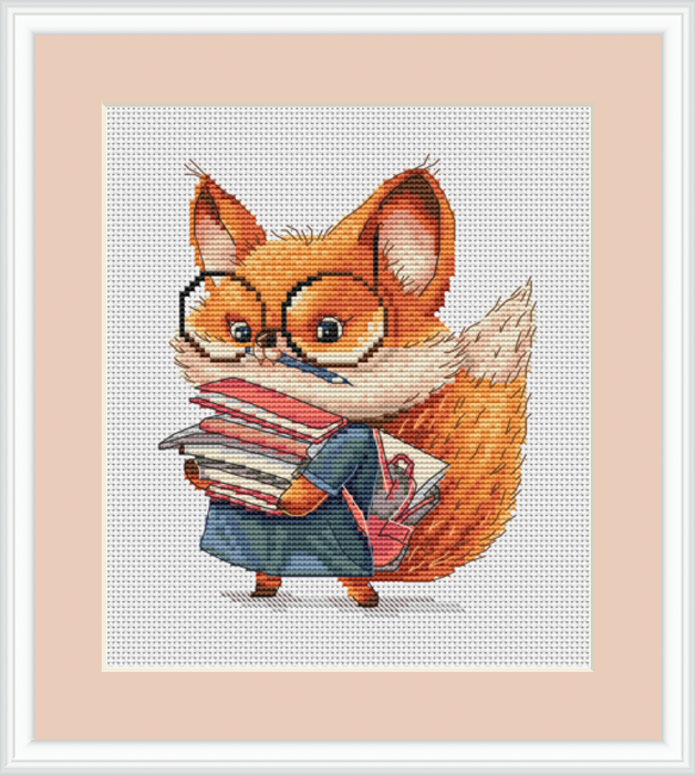 Fox with Books - PDF Cross Stitch Pattern