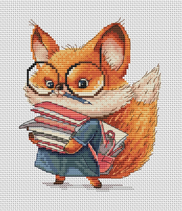 Fox with Books - PDF Cross Stitch Pattern