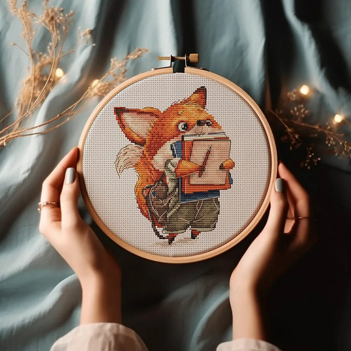 Fox with Notebooks - PDF Cross Stitch Pattern