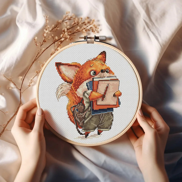 Fox with Notebooks - PDF Cross Stitch Pattern