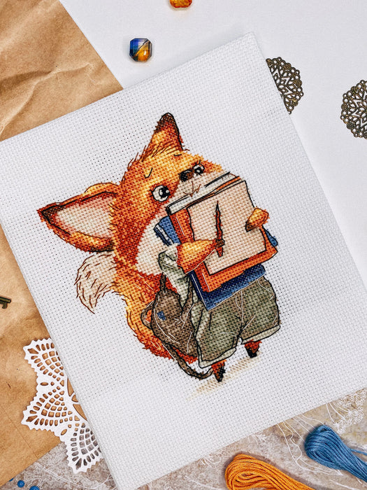 Fox with Notebooks - PDF Cross Stitch Pattern