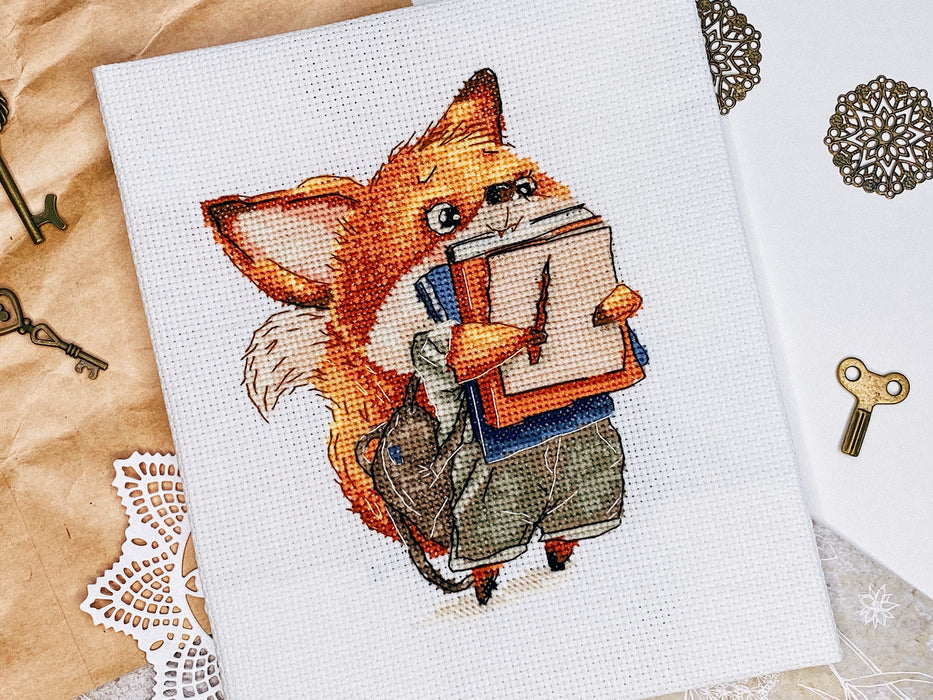 Fox with Notebooks - PDF Cross Stitch Pattern