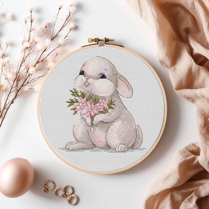 Bunny with Flowers - PDF Cross Stitch Pattern