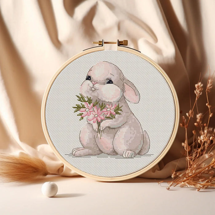 Bunny with Flowers - PDF Cross Stitch Pattern