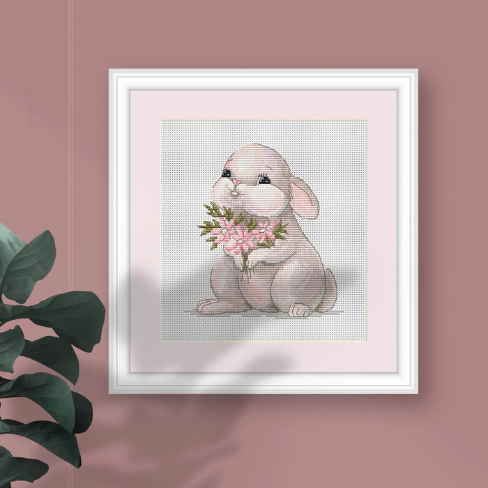 Bunny with Flowers - PDF Cross Stitch Pattern