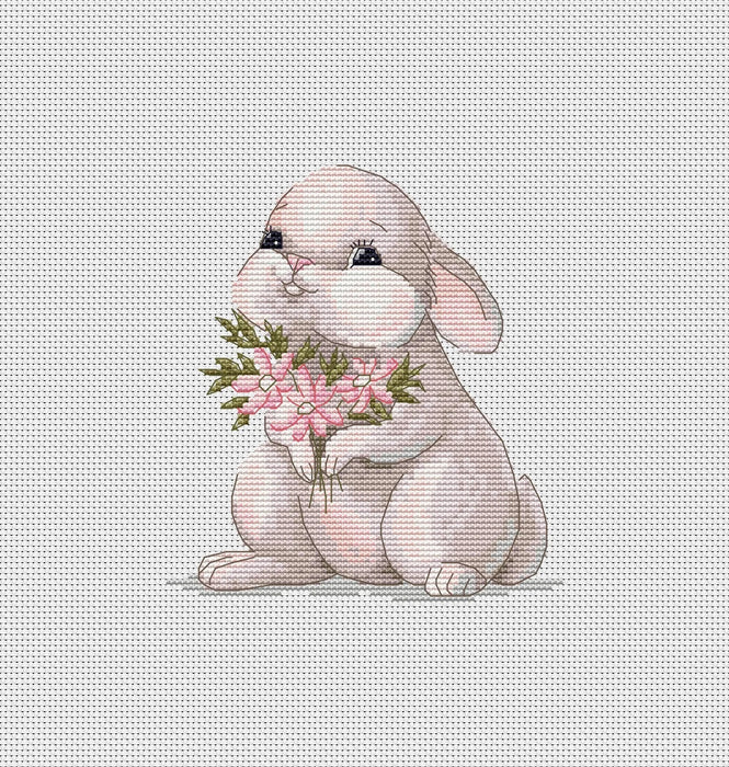 Bunny with Flowers - PDF Cross Stitch Pattern