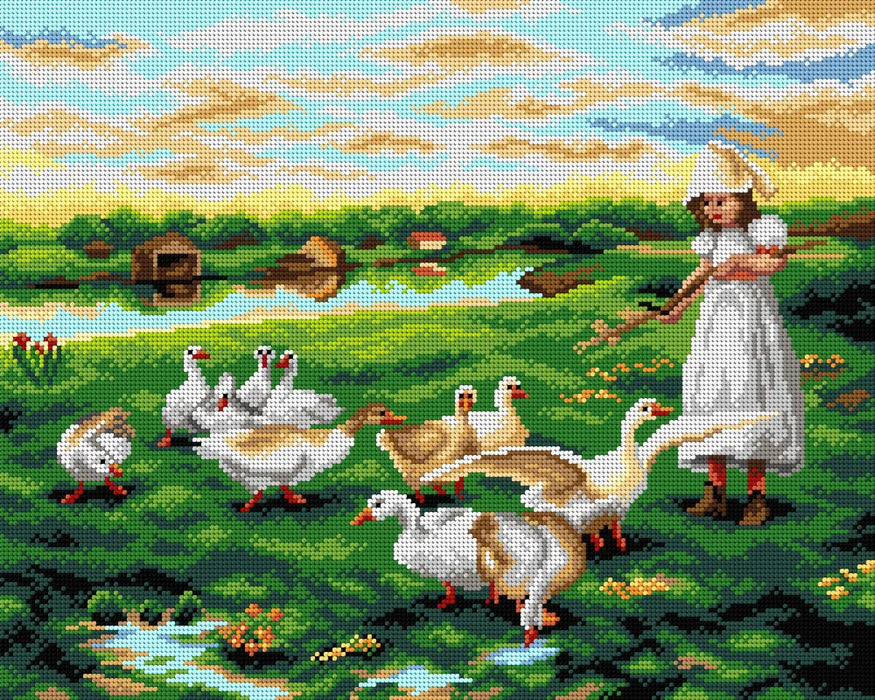 Gobelin canvas for halfstitch without yarn after Luigi Chialiva - Girl Tending Geese 2950M