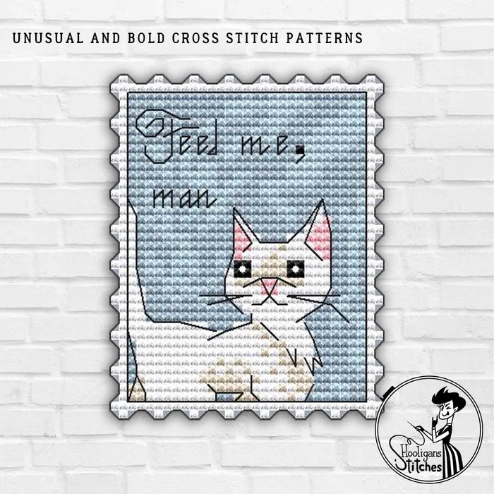 Postage stamp. Feed me, man - PDF Cross Stitch Pattern