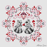 Primitive Raccoons - PDF Cross Stitch Pattern