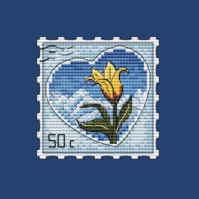 Tulipa kaufmanniana. Post Stamps - PDF Cross Stitch Pattern