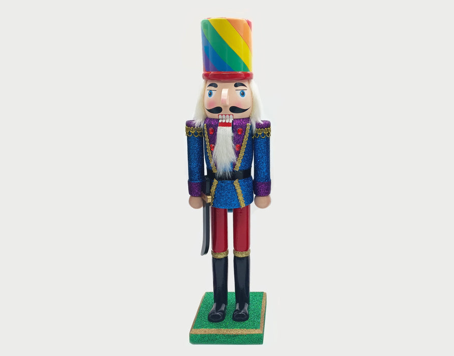 Wooden Rainbow Soldier Nutcracker Wizardi F07M6-10 green stand