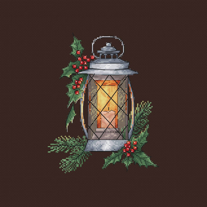 Lantern with Holly - PDF Cross Stitch Pattern