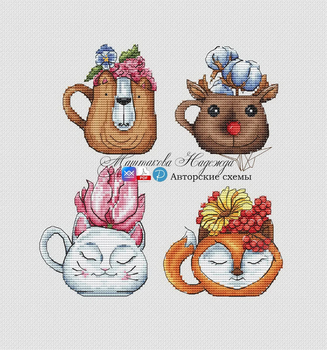 Seasonal cups - PDF Cross Stitch Pattern